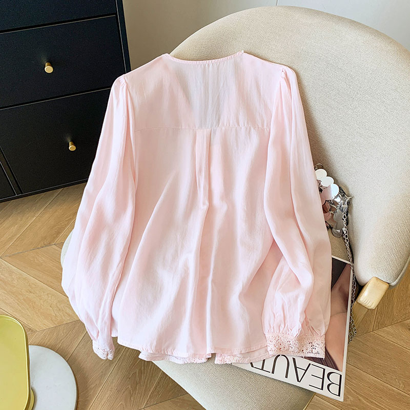 Tender long sleeve tops lace France style shirt for women