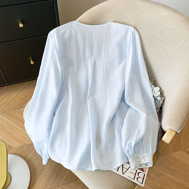 Tender long sleeve tops lace France style shirt for women