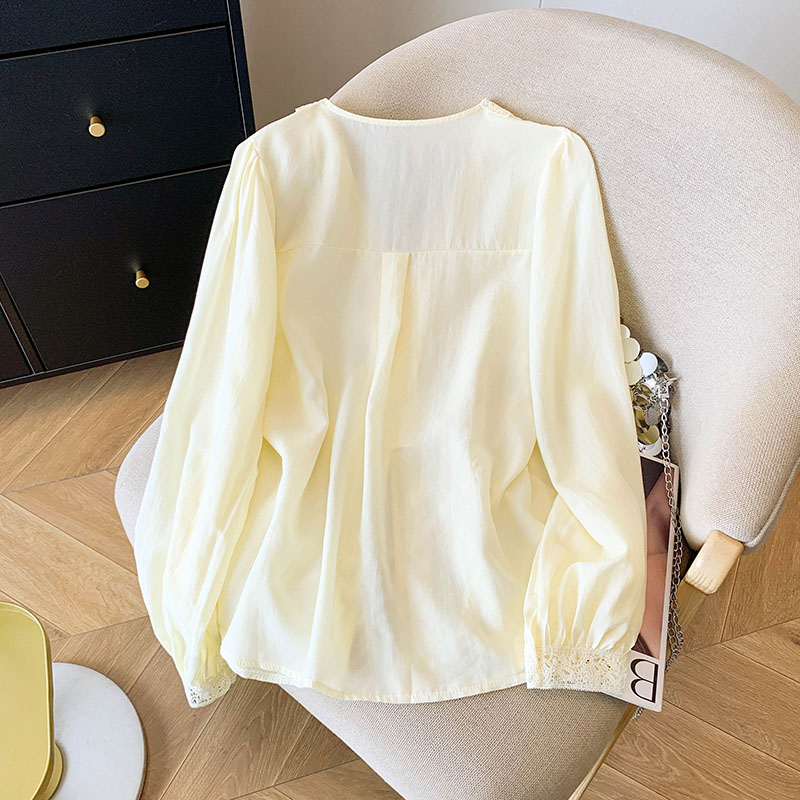 Tender long sleeve tops lace France style shirt for women