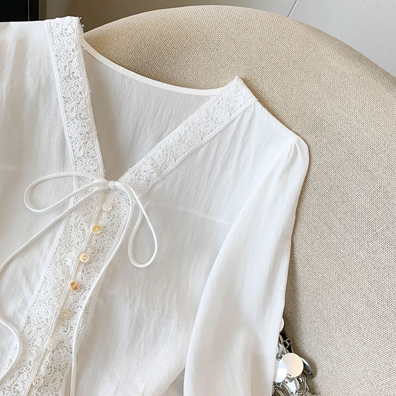 Tender long sleeve tops lace France style shirt for women