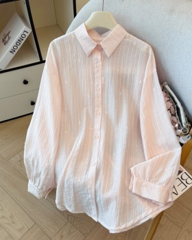 Sunscreen loose stripe shirt lapel lazy tops for women