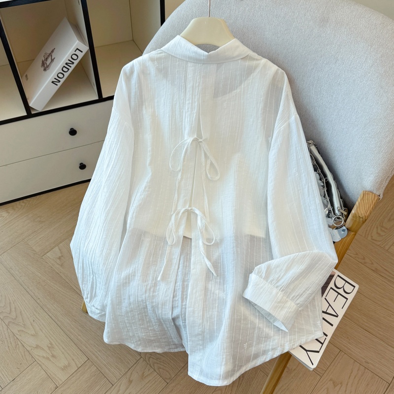 Sunscreen loose stripe shirt lapel lazy tops for women