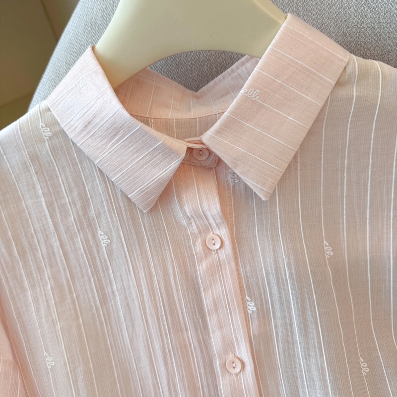 Sunscreen loose stripe shirt lapel lazy tops for women