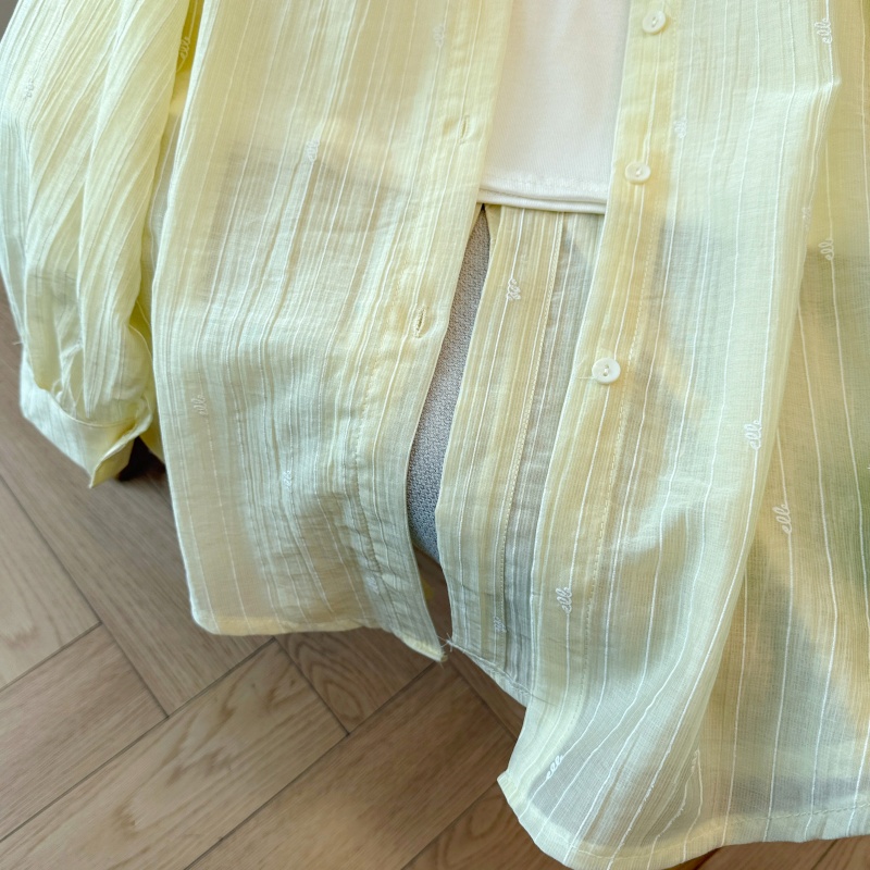 Sunscreen loose stripe shirt lapel lazy tops for women