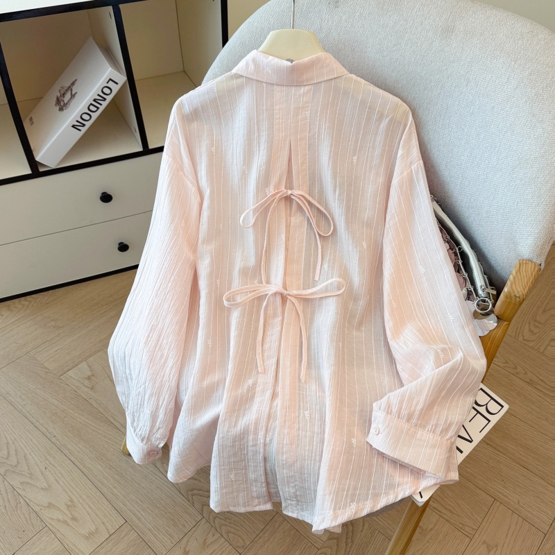 Sunscreen loose stripe shirt lapel lazy tops for women