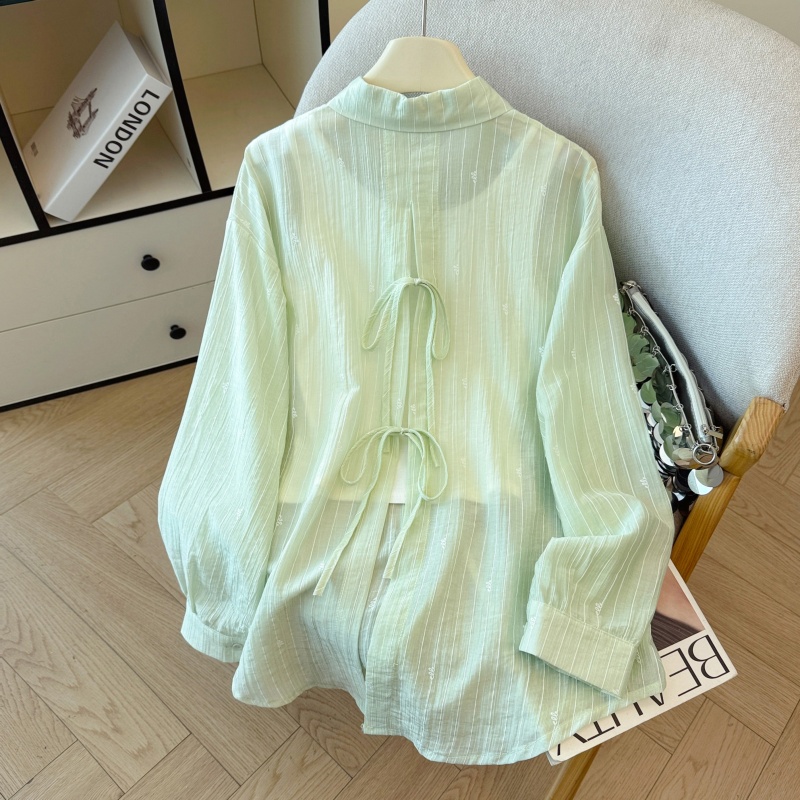Sunscreen loose stripe shirt lapel lazy tops for women