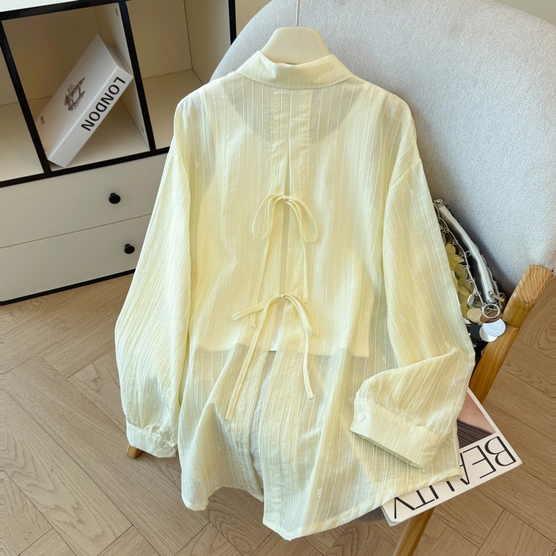 Sunscreen loose stripe shirt lapel lazy tops for women
