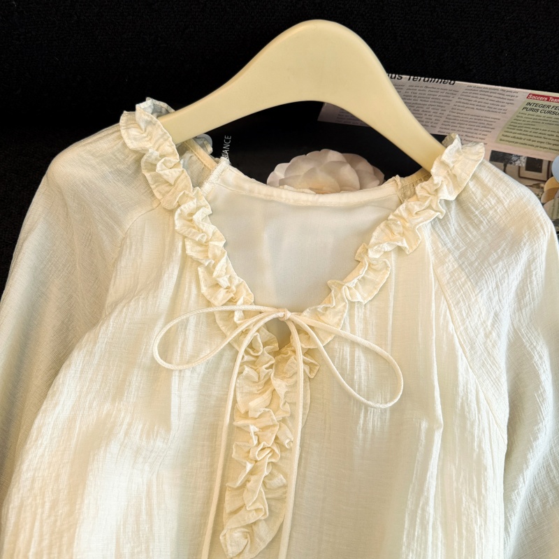 Frenum France style tops lotus leaf edges tender shirt for women