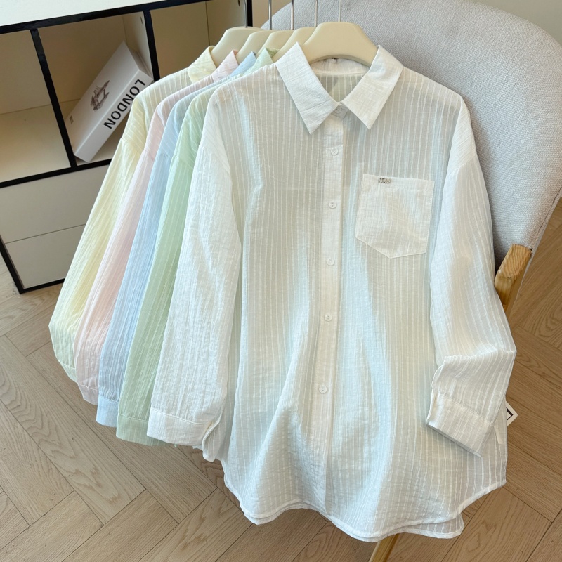 Sunscreen white shirt lapel tops for women