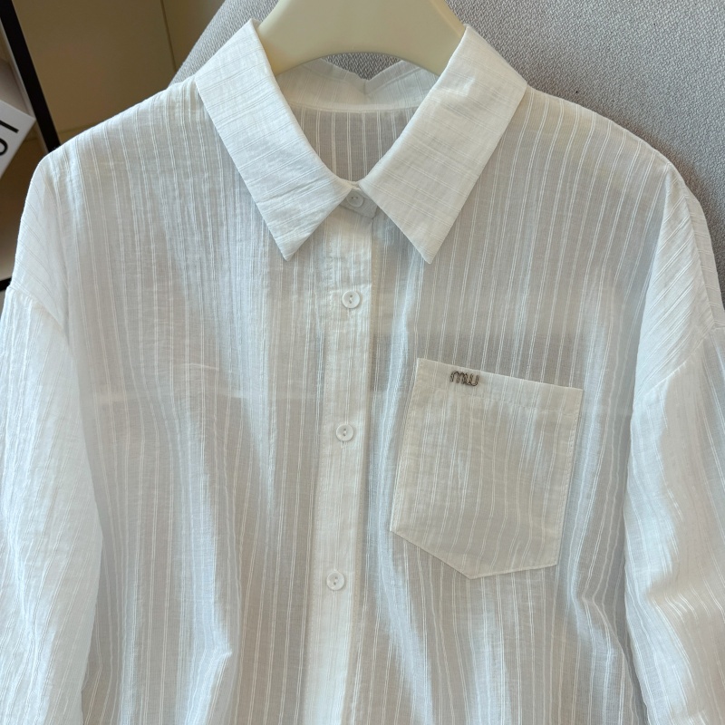 Sunscreen white shirt lapel tops for women