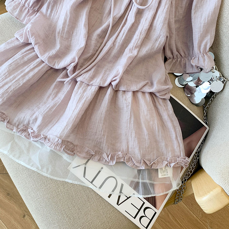 France style summer flat shoulder tops for women