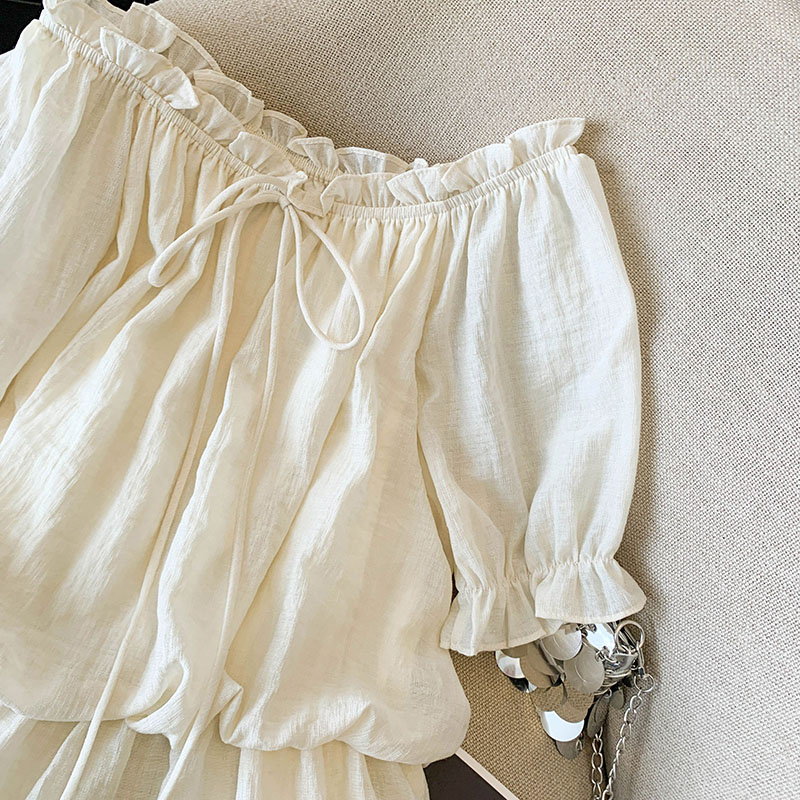 France style summer flat shoulder tops for women