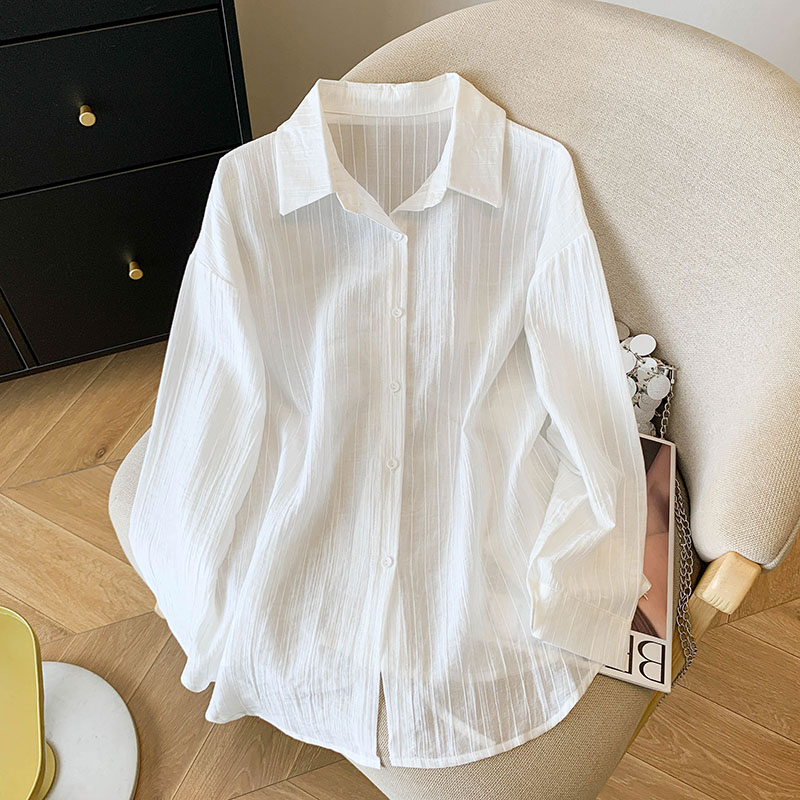 White split long shirt sunscreen frenum tops for women