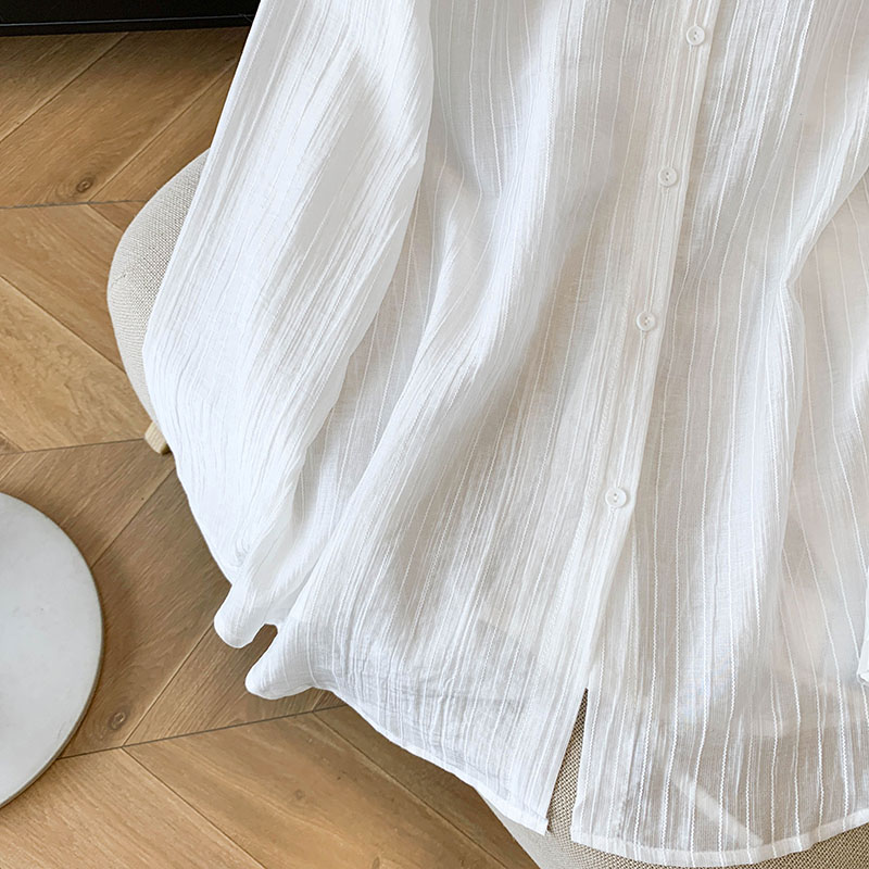 White split long shirt sunscreen frenum tops for women