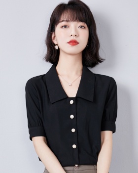Satin summer temperament tops Casual short sleeve shirt