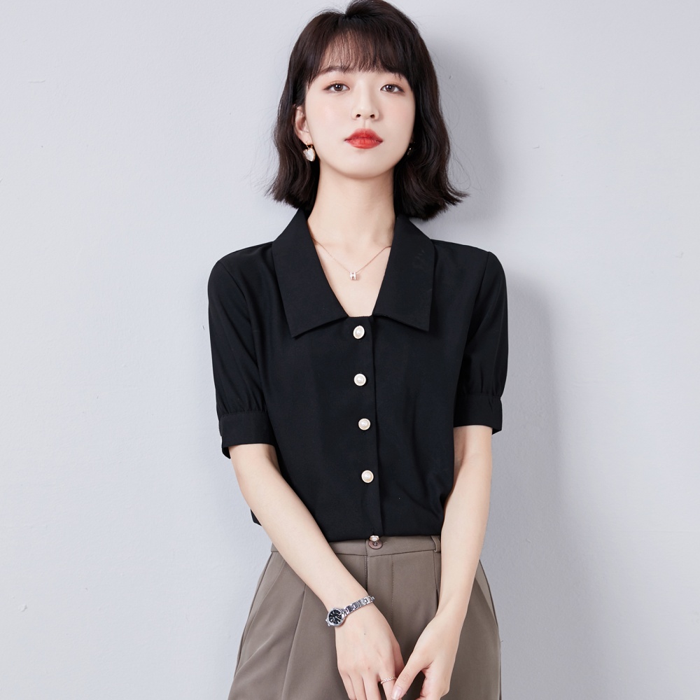Satin summer temperament tops Casual short sleeve shirt