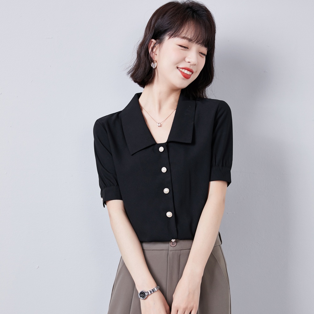 Satin summer temperament tops Casual short sleeve shirt