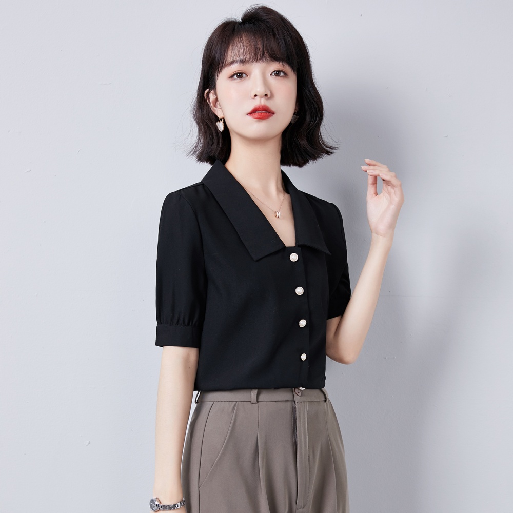 Satin summer temperament tops Casual short sleeve shirt