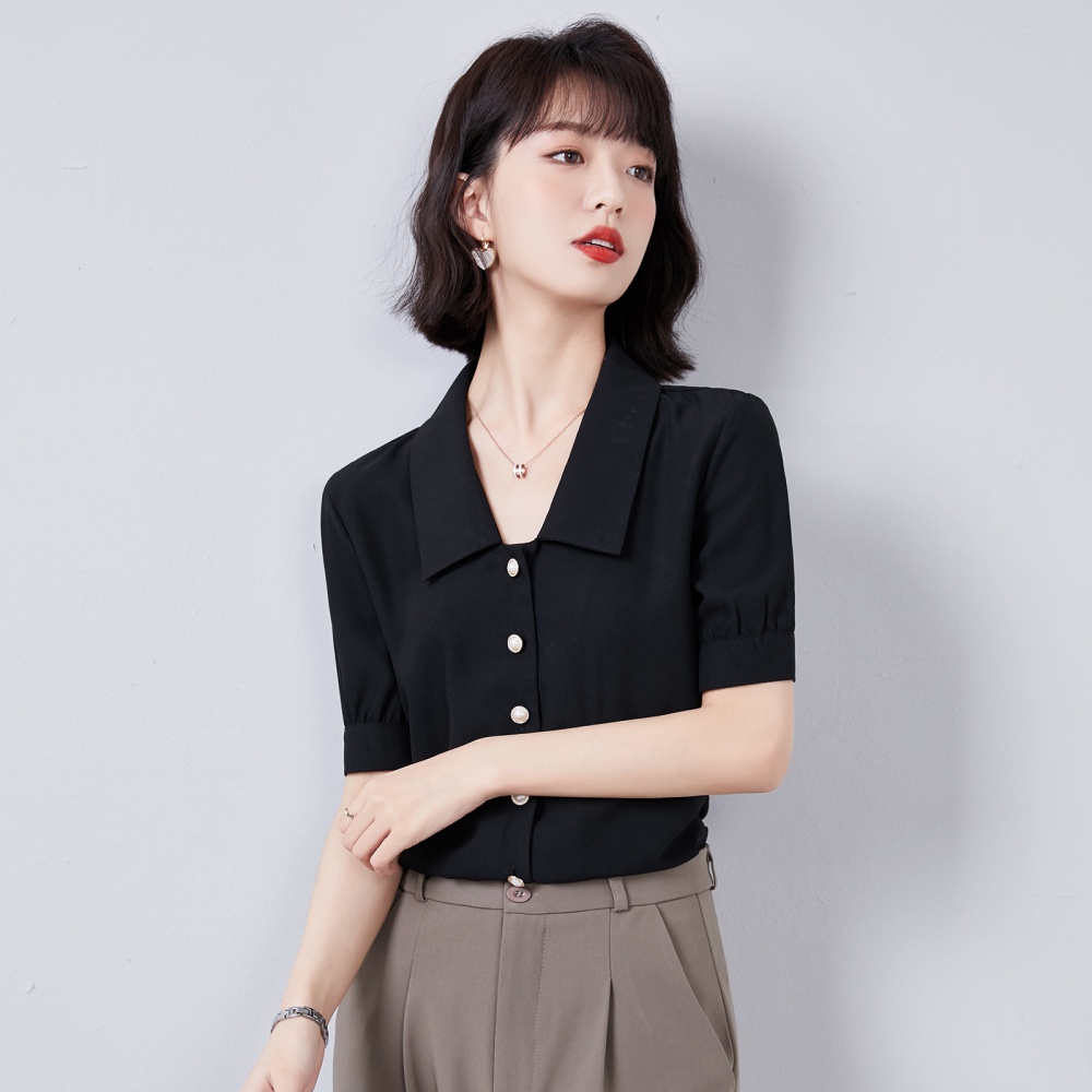 Satin summer temperament tops Casual short sleeve shirt