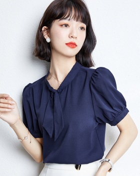 Niche Korean style bow France style light short sleeve shirt