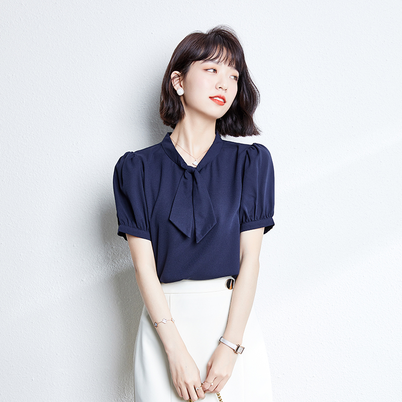 Niche Korean style bow France style light short sleeve shirt