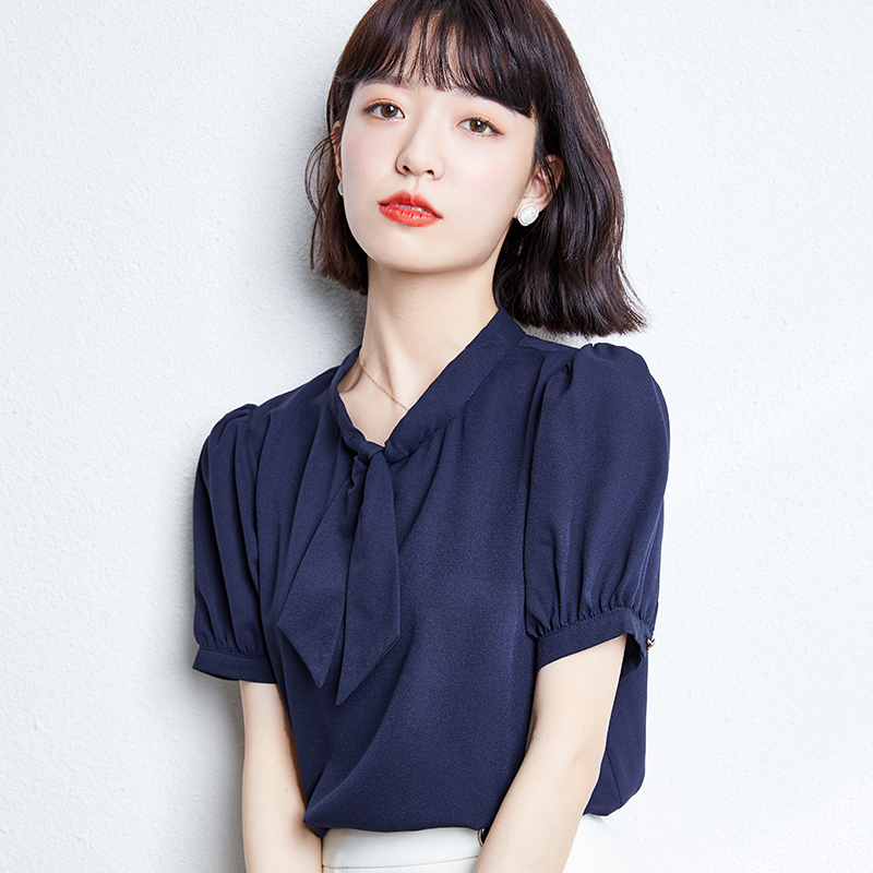 Niche Korean style bow France style light short sleeve shirt
