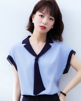 Navy collar summer tops short sleeve shirt for women