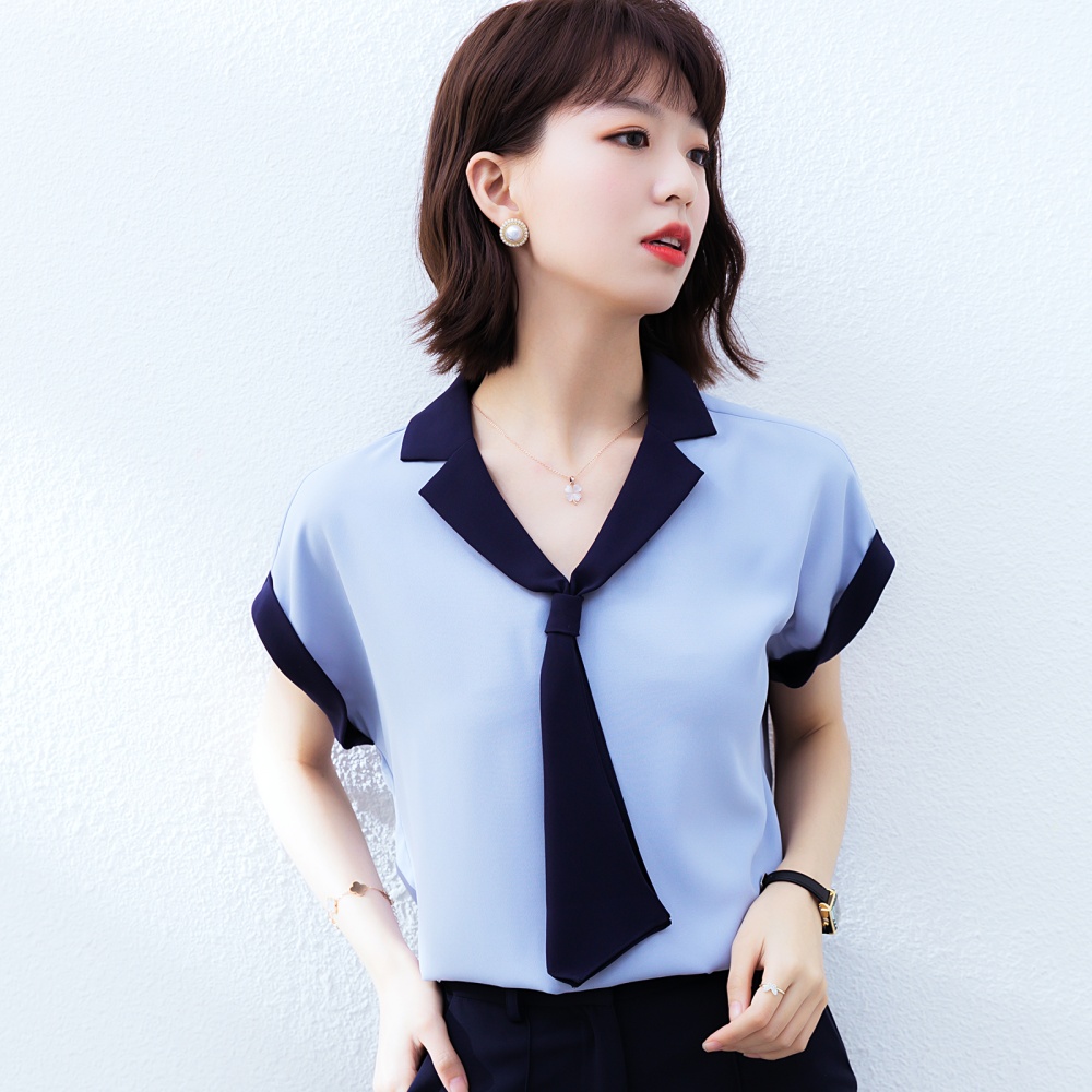 Navy collar summer tops short sleeve shirt for women