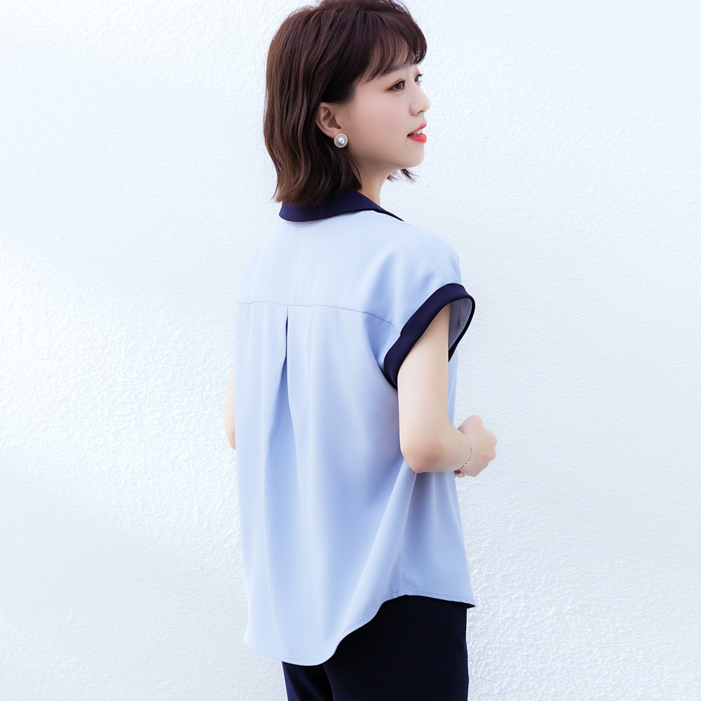 Navy collar summer tops short sleeve shirt for women