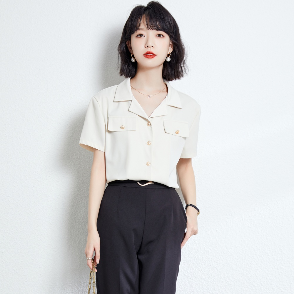 Summer lapel short sleeve tops chanelstyle niche shirt