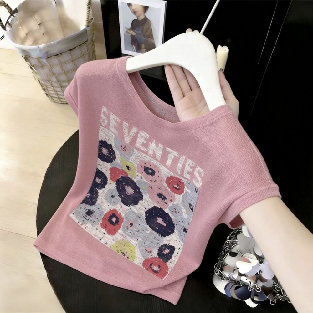 Large yard Western style T-shirt thin round neck tops