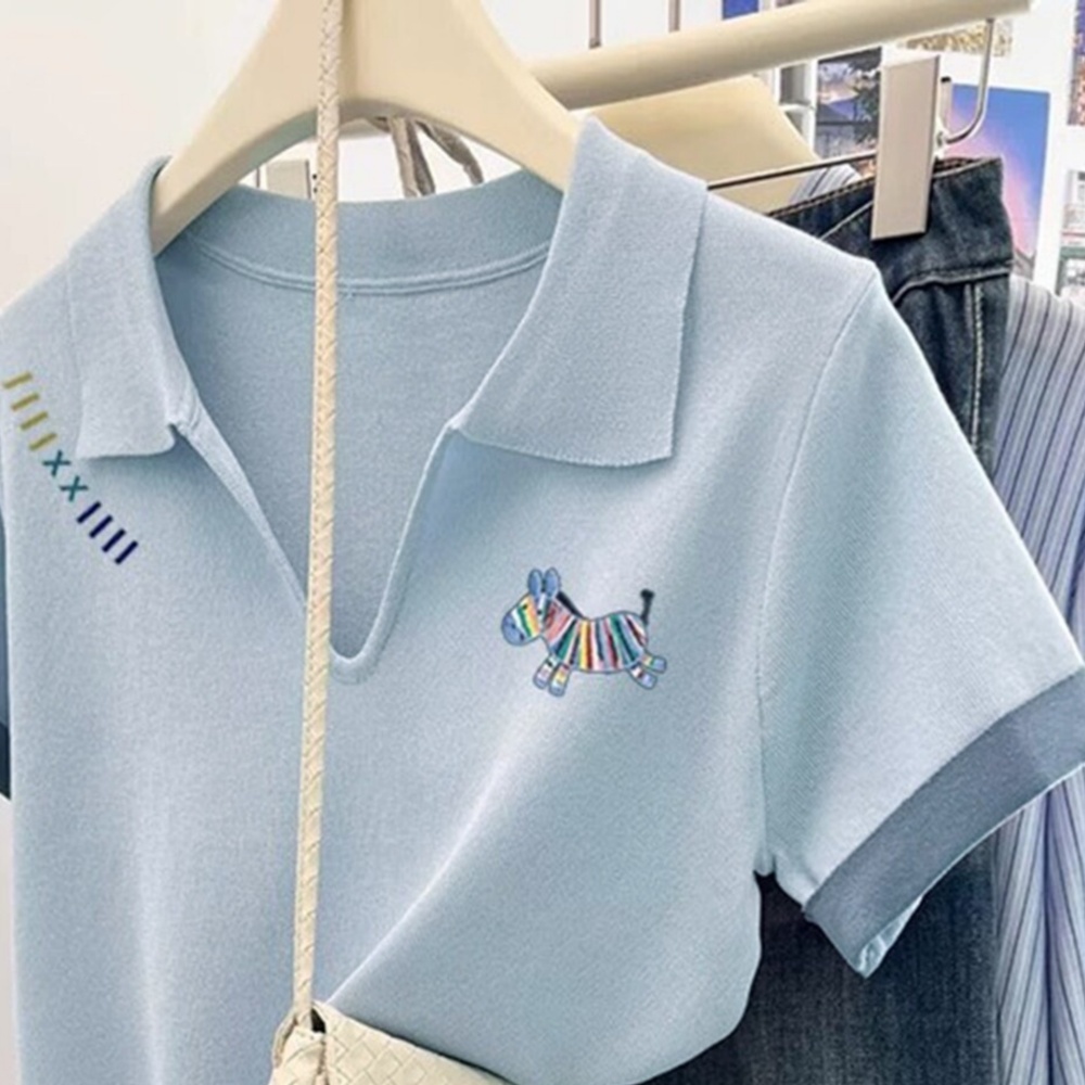 Pony European style blue spring and summer T-shirt for women