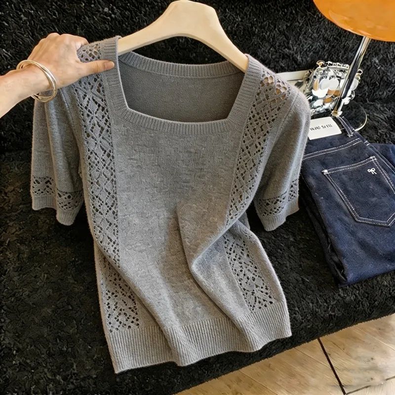 Short sleeve spring and summer tops retro sweater for women