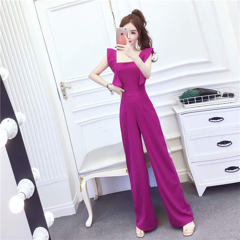 Fashion summer long pants sleeveless temperament jumpsuit