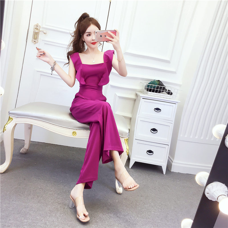 Fashion summer long pants sleeveless temperament jumpsuit