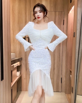 Fashion V-neck sequins long dress package hip spring dress