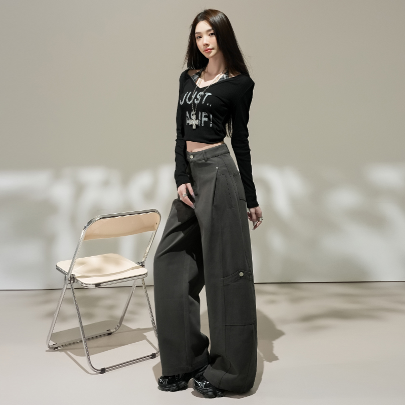 Slim high waist work clothing wide leg loose casual pants