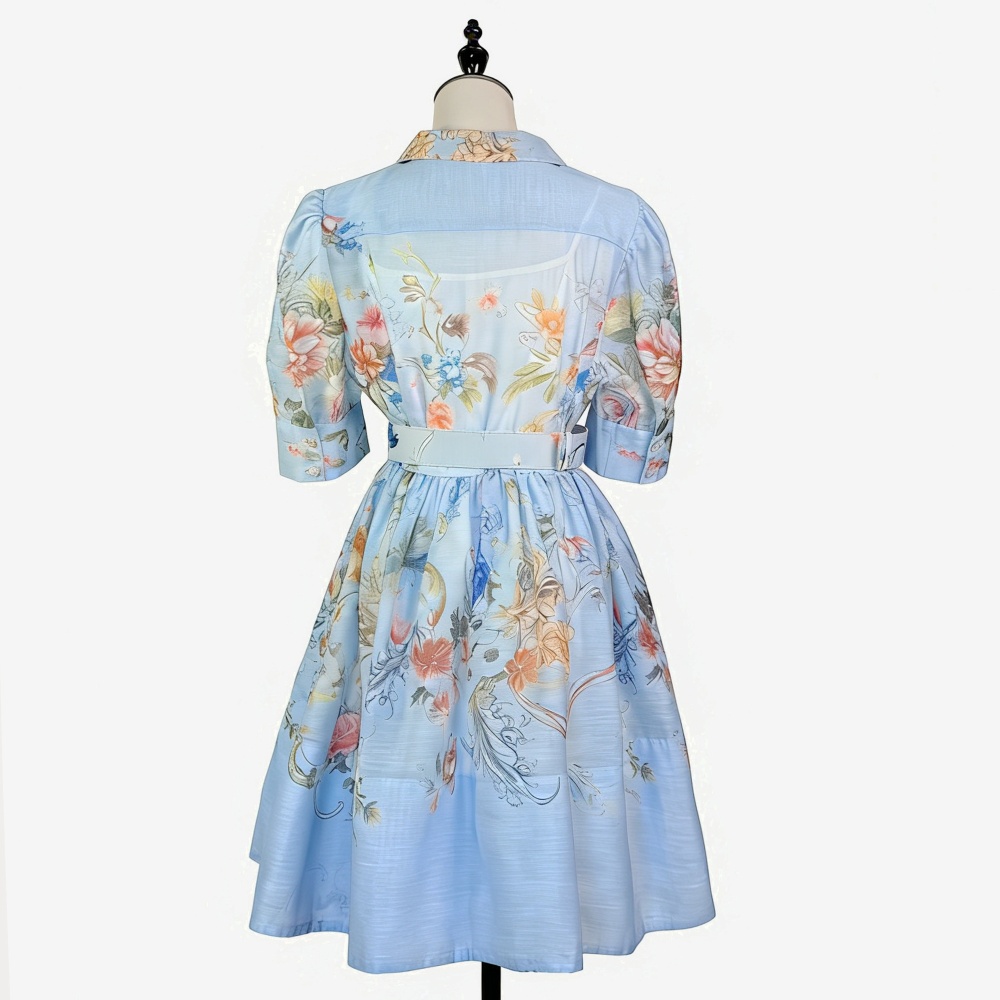 Short retro puff sleeve short sleeve dress 2pcs set for women