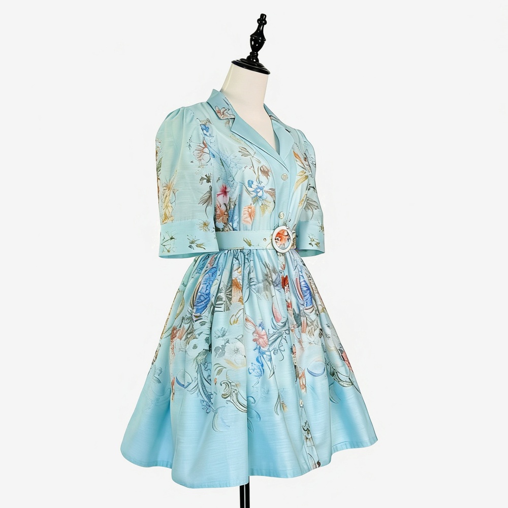 Short retro puff sleeve short sleeve dress 2pcs set for women