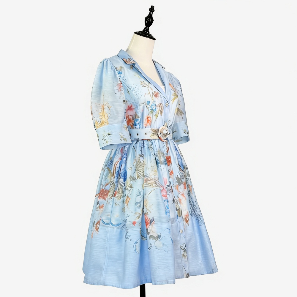 Short retro puff sleeve short sleeve dress 2pcs set for women