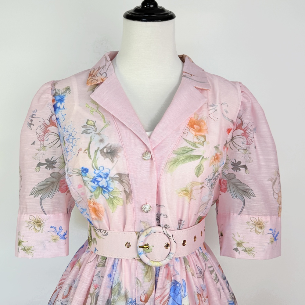 Short retro puff sleeve short sleeve dress 2pcs set for women