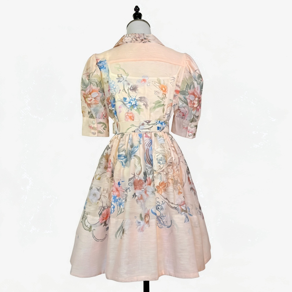 Short retro puff sleeve short sleeve dress 2pcs set for women