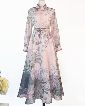 Lapel long dress France style shirt 3pcs set