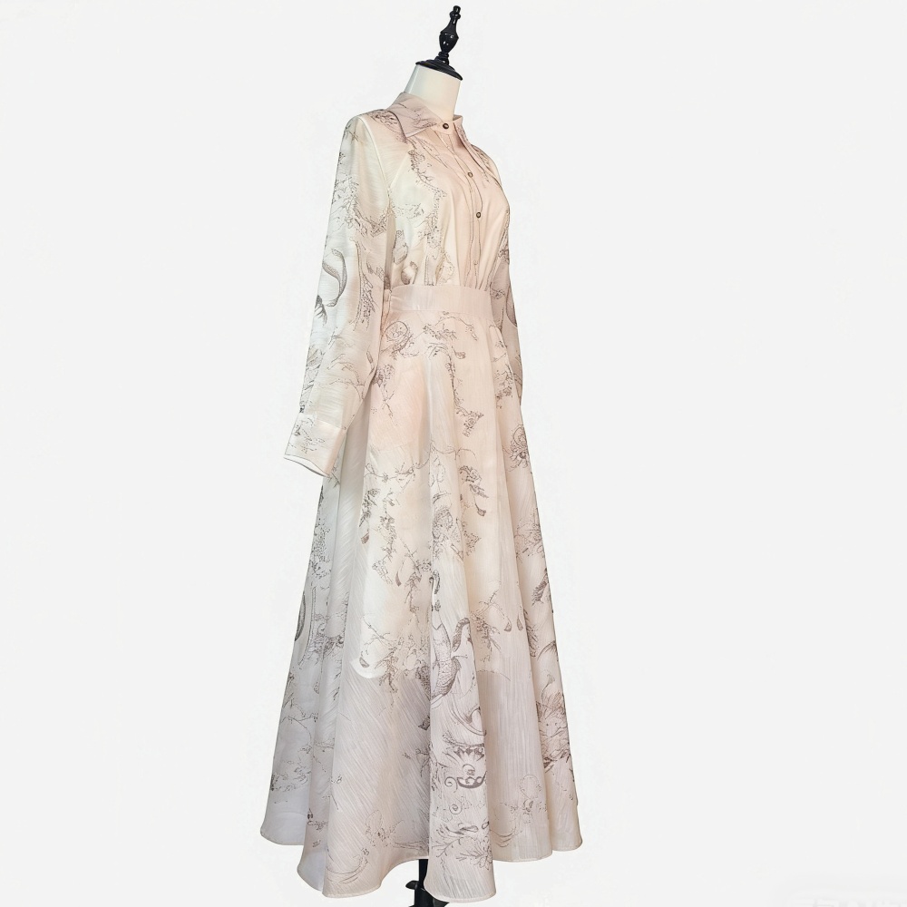 Lapel long dress France style shirt 3pcs set