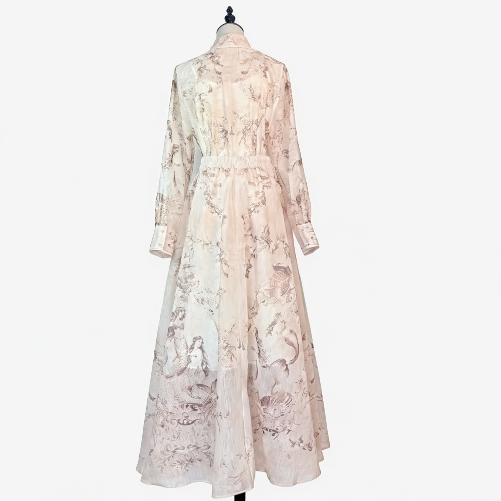 Lapel long dress France style shirt 3pcs set