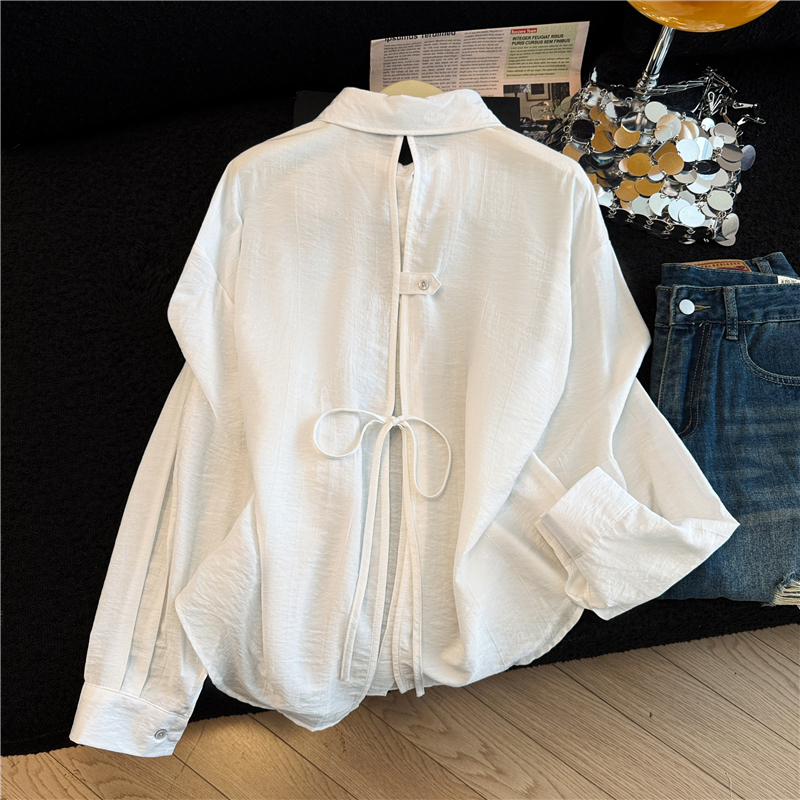 Pinched waist long shirt frenum split coat for women