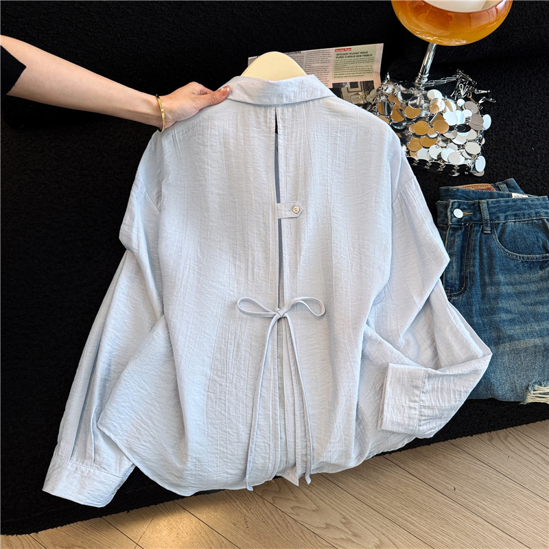 Pinched waist long shirt frenum split coat for women