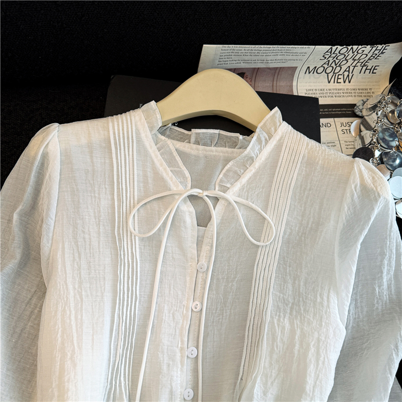 Lace tender shirt long sleeve lotus leaf edges tops