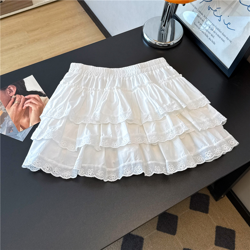 Cake white summer A-line high waist skirt