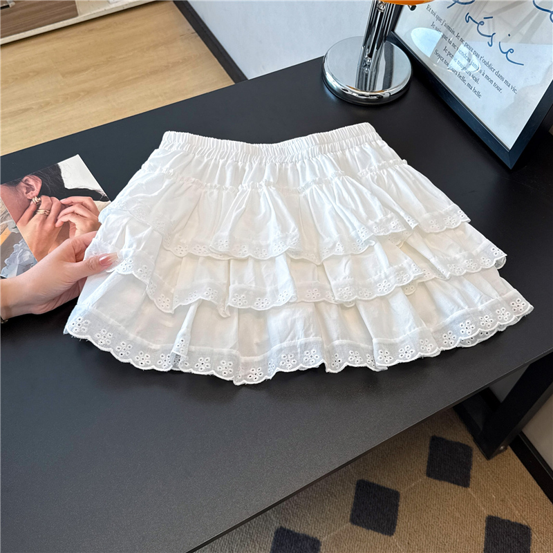 Cake white summer A-line high waist skirt